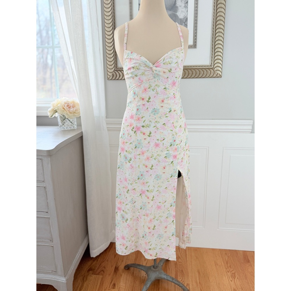 Abercrombie & Fitch Midi Dress Floral Slit Cottagecore Pink XXS